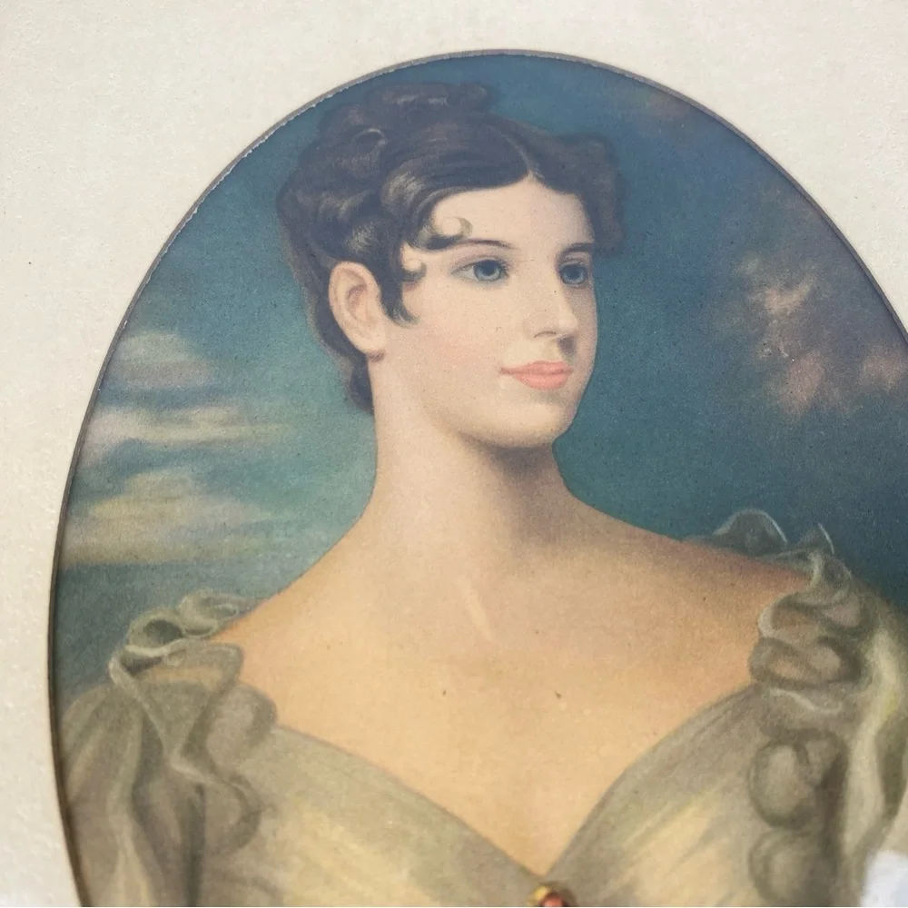 Vintage Wood Framed Print Portrait Lady Belgrave Vicountess Oval 10
